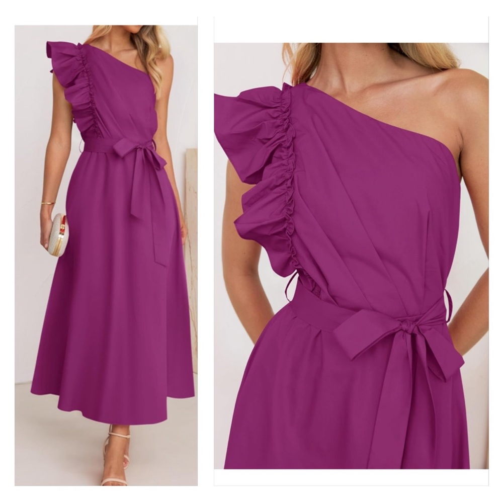 Summer One Shoulder Ruffle Dress Sleeveless Empire Waist Boho Flowy Maxi Dresses
